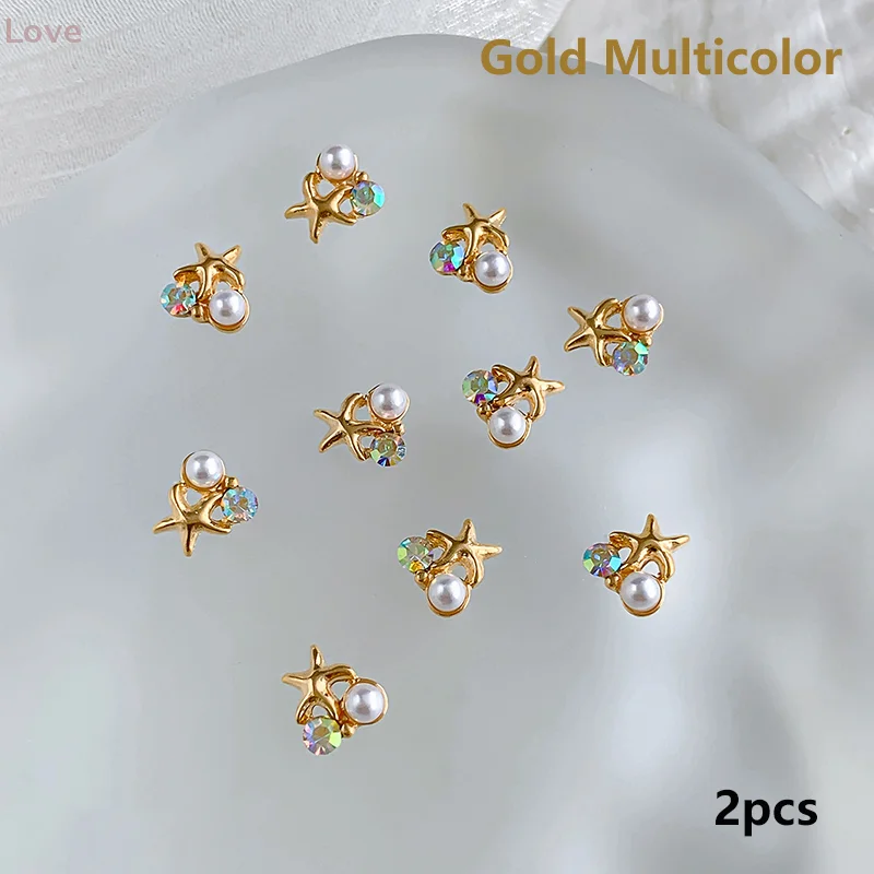 [L & P] 2 قطعة ثلاثية الأبعاد رائعة سبيكة مسمار الفن السحر Kawaii نجم البحر اللؤلؤ تصميم مسمار حجر الراين زينة DIY بها بنفسك اكسسوارات