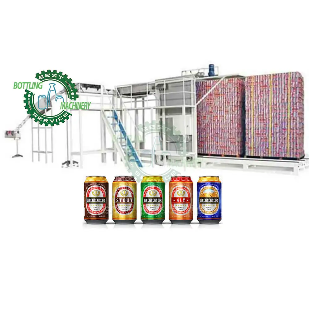 Stainless steel elevator forklift pallet conveyor sparkling soda water PET plastic empty beer can depalletizer machine