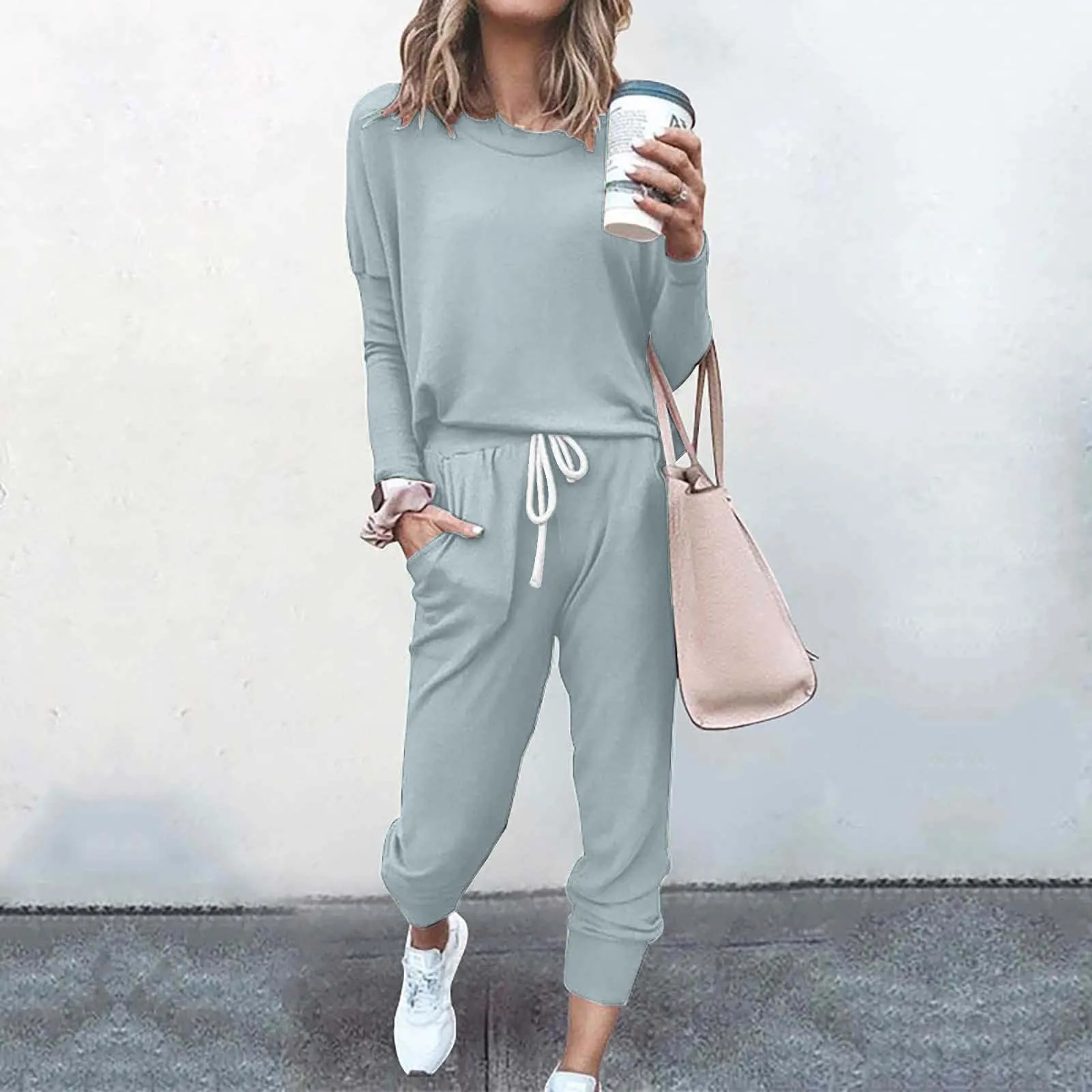 

Women Tracksuit Spring Autumn Casual Solid Color Long Sleeve Loose Hoodies Female Fashion Oversize Sportswear Two Piece Set