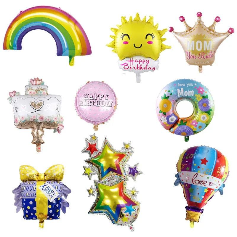 Globos de dibujos animados "Love you mom", guirnalda de papel de aluminio, arco iris, corona de helado, decoración de fiesta de cumpleaños y boda