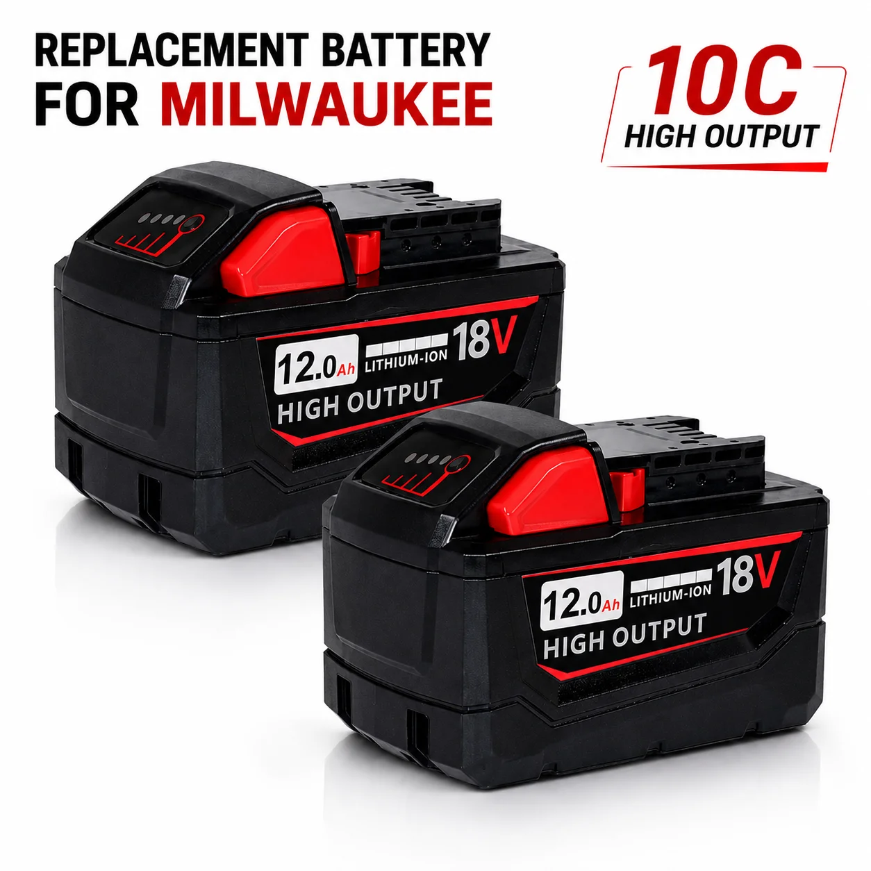 2PACK 12.0Ah M18 18V 10C High Discharge Battery for Milwaukee 48-11-1850 48-11-1890 48-11-1862 48-11-1880, Li-ion