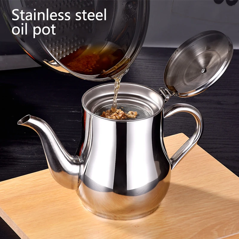 48/32/24oz Stainless Steel Household Oil Filter Pot Lard Strainer Tank Container Jug Large Capacity Storage Can Kitchen Tools