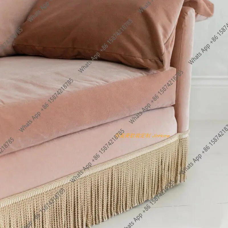 Rt French Retro Lotus Root Pink Fringed Small Apartment Designer American Personalized Creative Double Three Velvet Simple Sofa