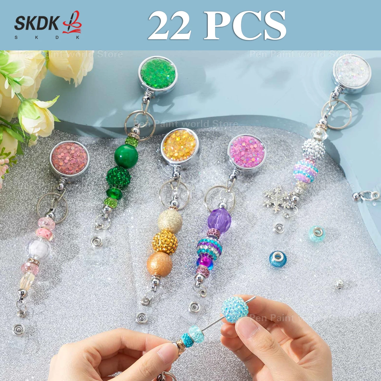 

22 шт. выдвижной ремешок из бисера своими руками с блестящим зажимом и блестками - безопасный держатель для бейджа