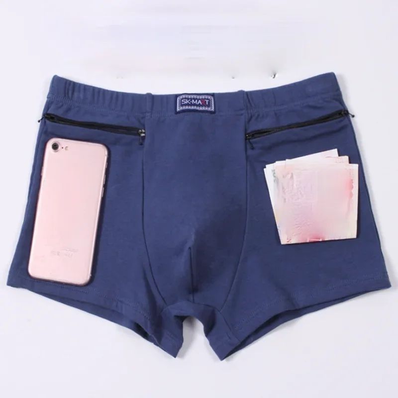 Men's Pockets Underwear Anti-theft Briefs Boxer Panties,two Zippers Pockets Cotton Underpants,mens Boxers Briefs,booty shorts