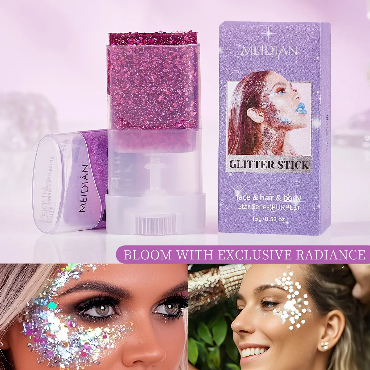 Body Makeup Glitter Stick, Rotating Mermaid Face Glitter Stick, Rainbow Glitter for Face/Body/Hair/Eye,Sparkling Face Glitter