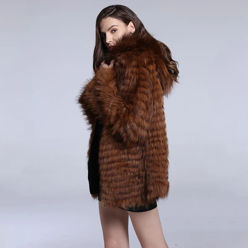 Genuine Leather Silver Fox Fur Grass Medium Length European and American Coat Warm Fur Coat for Women in Autumn and Winter