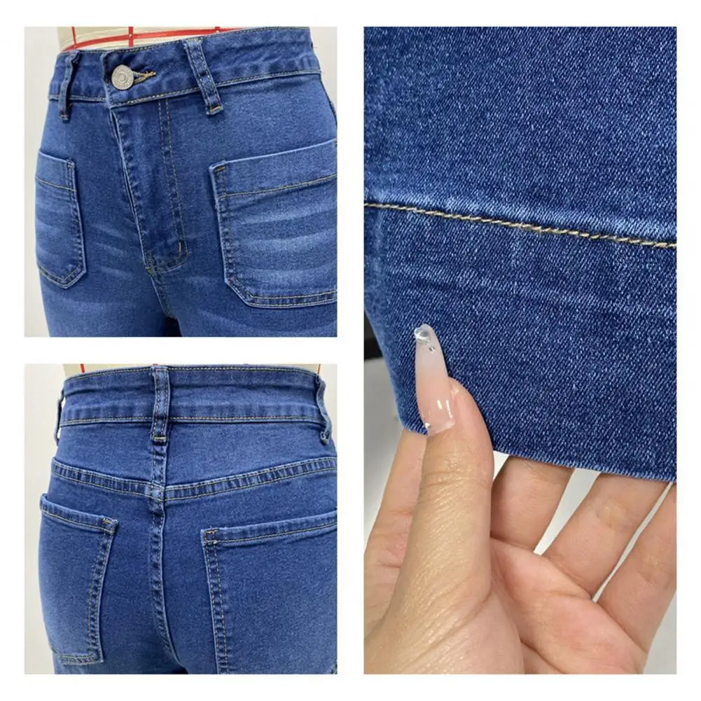 جينز مستقيم للنساء مع جيوب متعددة عالية الخصر زر سستة إغلاق السراويل بلون خمر نمط سراويل جينز للاستخدام اليومي