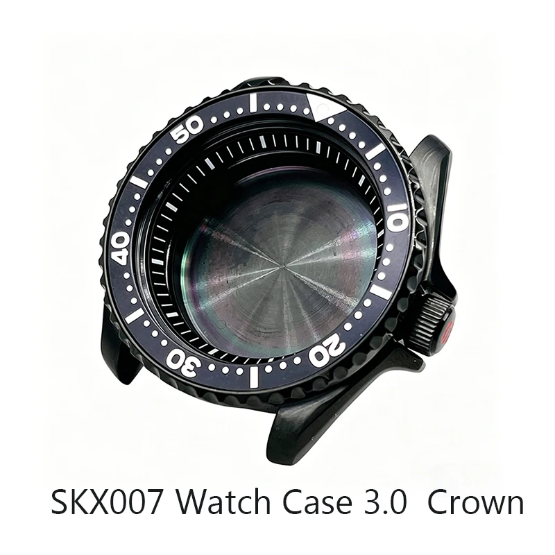 Black 41mm Watch Cases MetalBezel Insert Fit Seiko SKX007 SKX009 SRPD NH35 NH36 Case Crown at 3 Oclock Repair Mod Parts