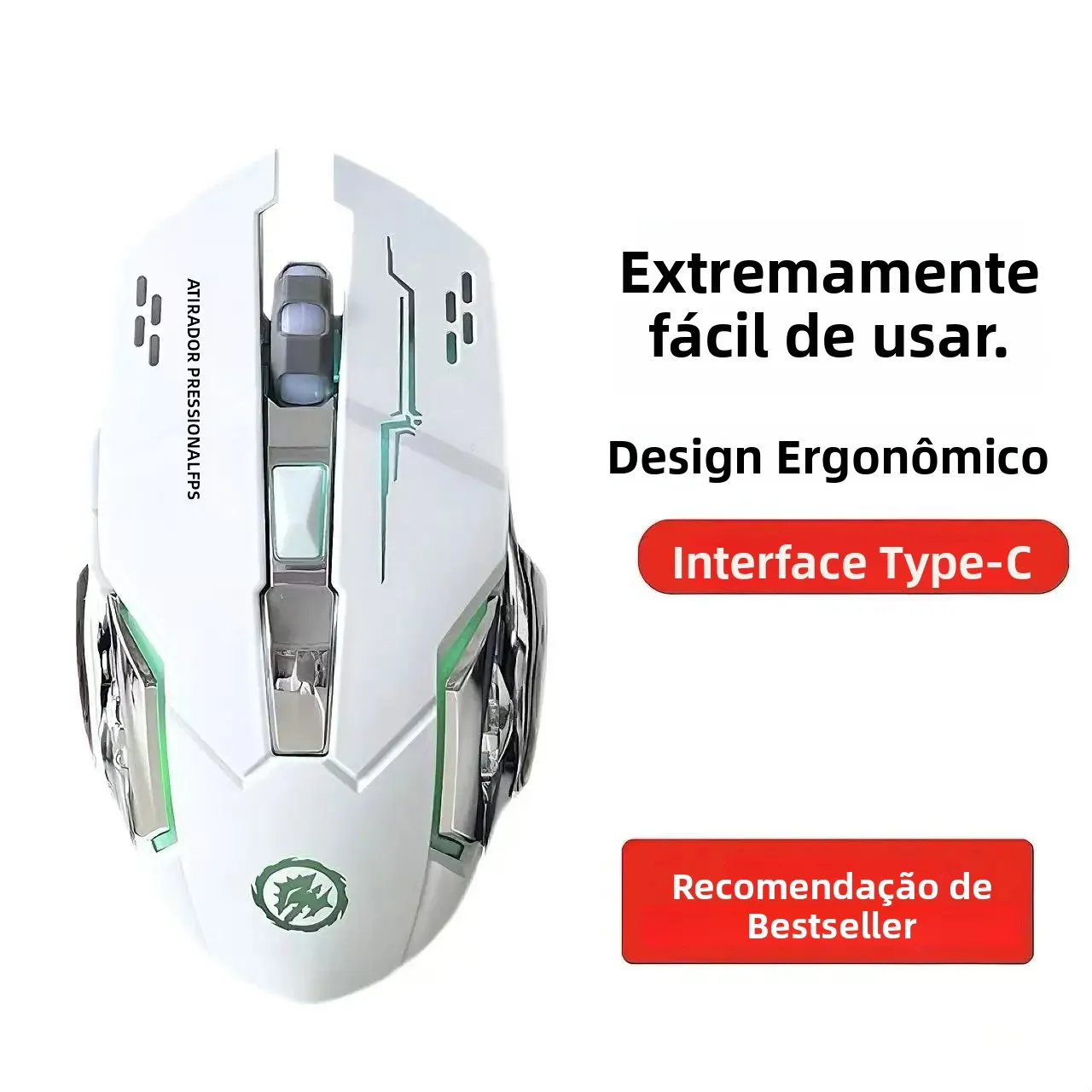 Mouse gamer sem fio com luz rgb, ergonômico, 6 botões, dpi ajustável, mouse mecânico para jogos, para pc, laptop, e-sports, gamer, escritório