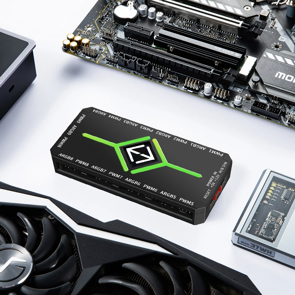 1 bis 9 Ports 3-in-1 ARGB-Lüfter-HUB-Splitter, SATA-Netzteil, PWM- und ARGB-Hub-Splitter für 5 V adressierbare ARGB-Computer-PC-Gehäuselüfter