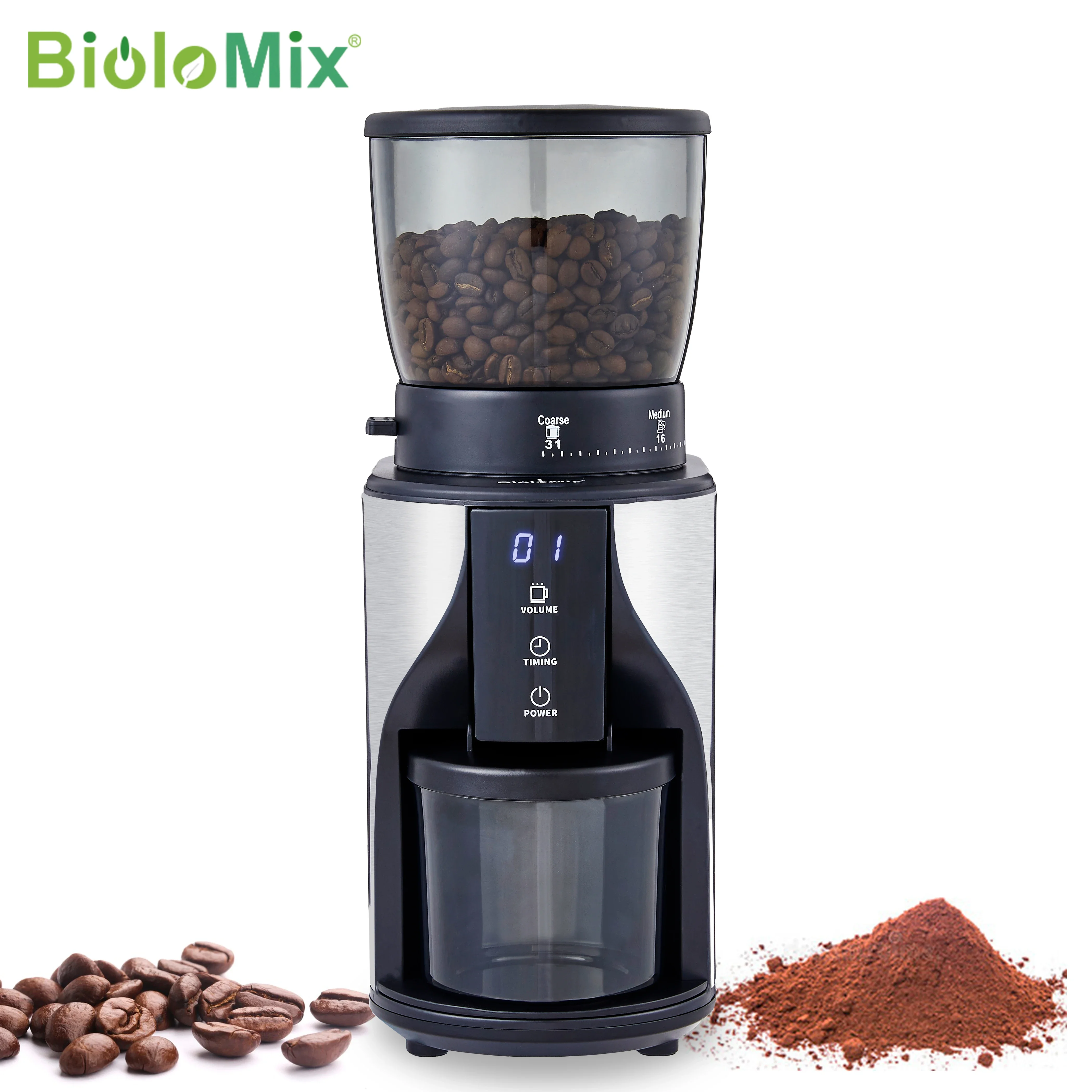 

BioloMix Automatic Conical Burr Mill Coffee Grinder, with 31 Grind Settings for Espresso Turkish Coffee Pour Over 220V-240V