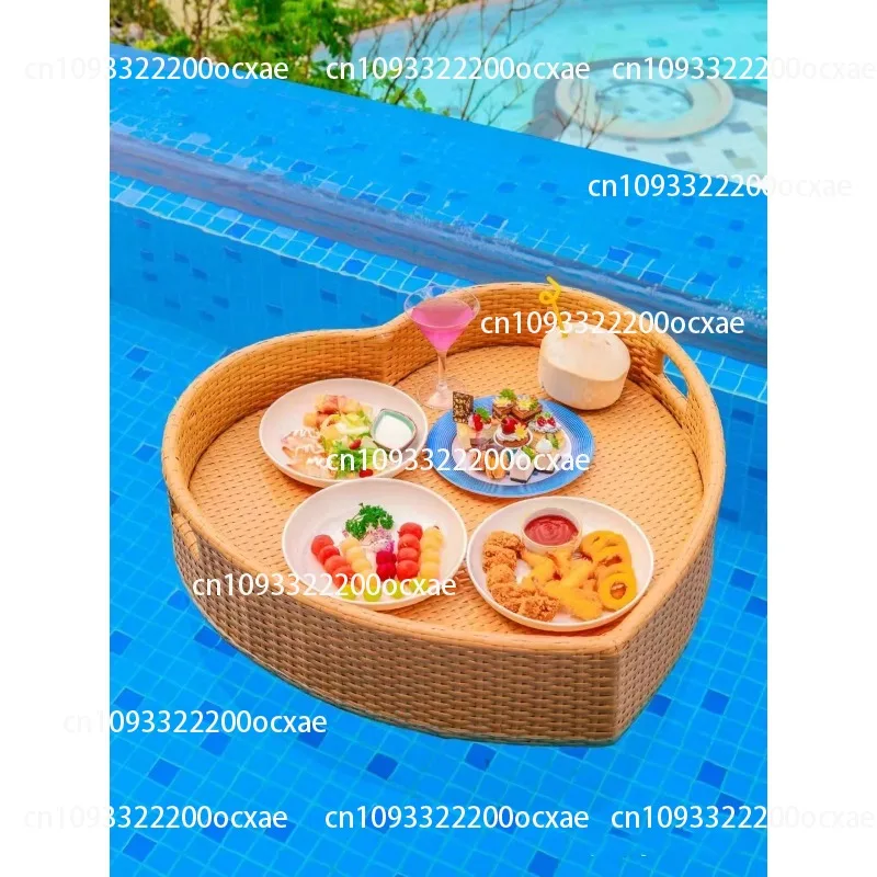 Swimming Pool Hot Spring Floating Tray, Fruit Drink Floating Tray, Floating Basket Made of Woven Bamboo for Dining