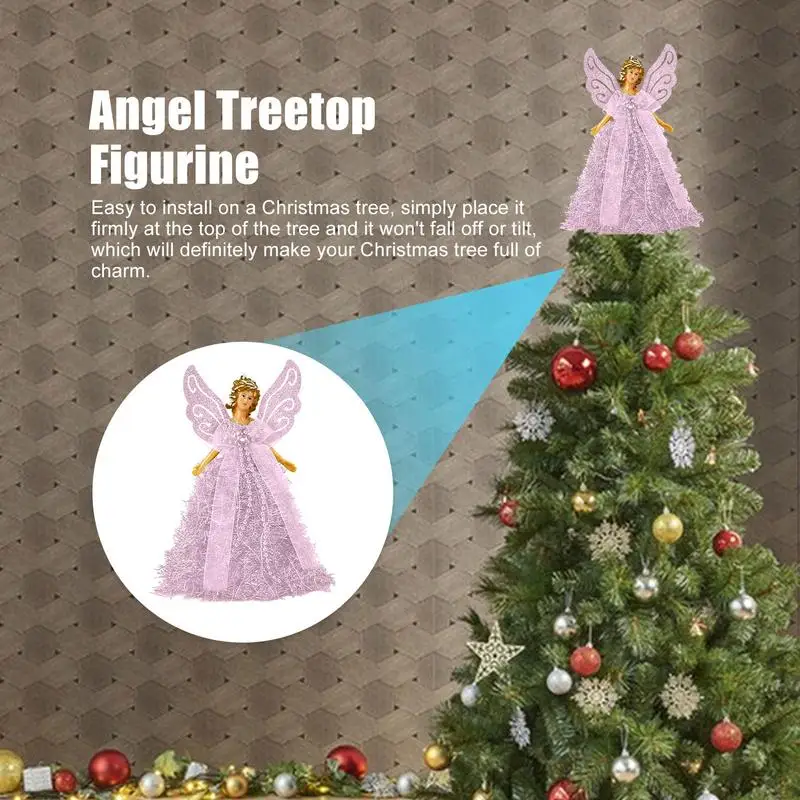 Tree Topper Angel Figurine with Wings Christmas Tree Topper Decorative Reusable Festival Theme for Xmas Holiday Party Decoration