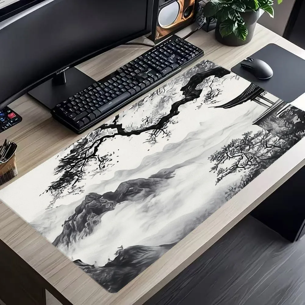 Tapis de souris paysage traditionnel chinois en encre noire et blanche, accessoires pour ordinateur de bureau