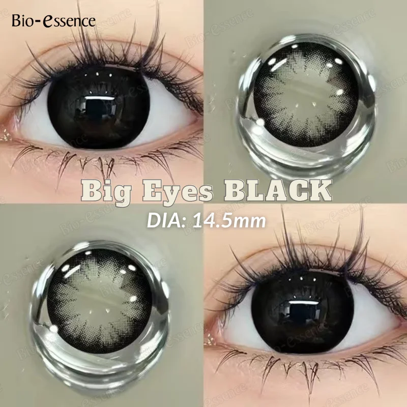 Bio-essence 1Pair Colored Contact Lense with Myopia Natural Black Korean Gray Big Eyes Contact Yearly Use Pupils High Quality