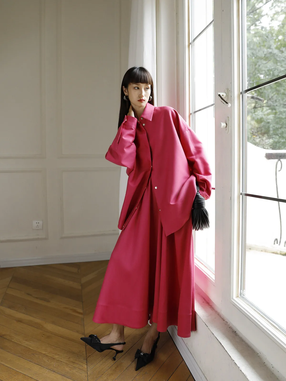 

Шерстяная рубашка Lemon Chen Silk Wool Series, свободного кроя, с длинным рукавом, острым воротником, повседневная, из тонкого материала, однотонная.