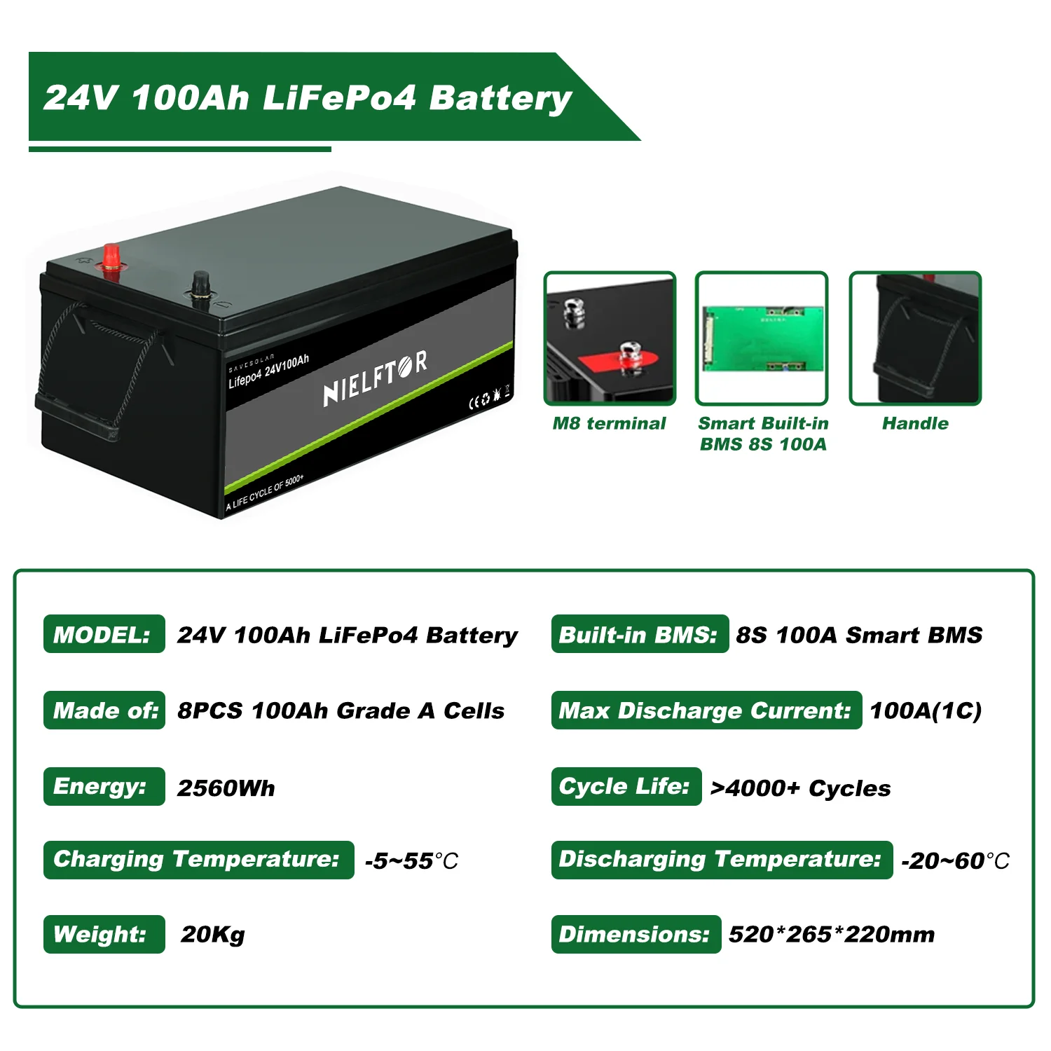 EU-voorraad 12V 24V 48V 100Ah 200Ah 300Ah LiFePO4-accu klasse A 6000+ cycli RV golfkar boot zonne-lithiumbatterij Geen BELASTING