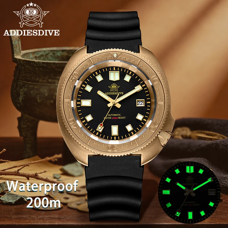 ADDIESDIVE Calendar Watch for Men CUSN8 Solid Bronze Sapphire Glass 20Bar Waterproof Automatic Mechanical Watches Hight Quality