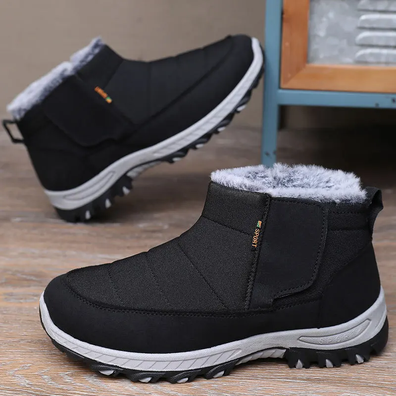 

Men's winter plus-size cotton boots, one-foot fleece and thickened outdoor snow boots, mid-top cotton shoes