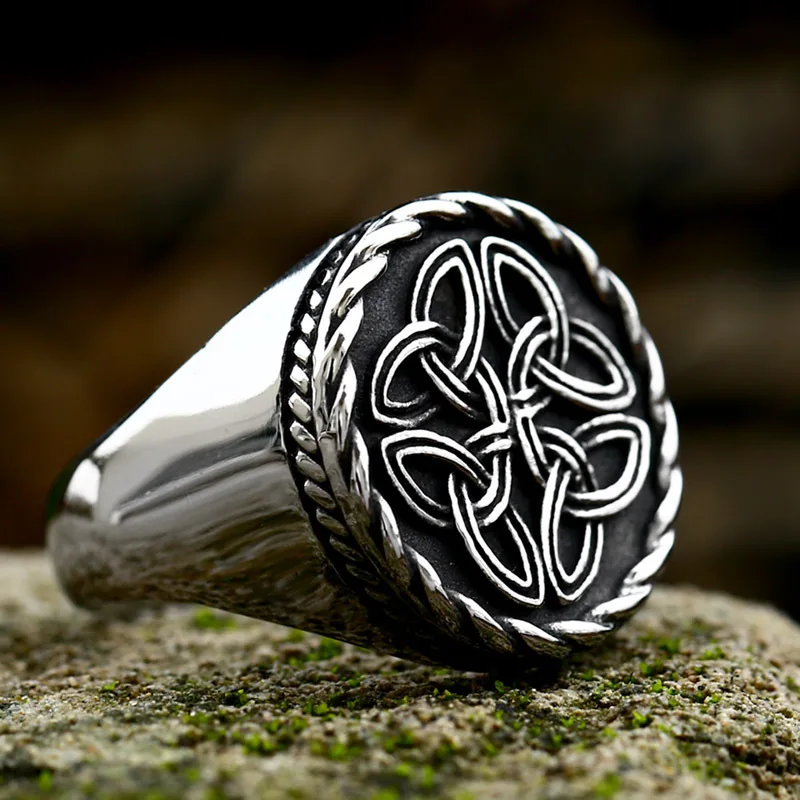 Nordic Retro Creative Stainless Steel Ring, Viking Celtic Knot Polished and Blackened Men's Fashionable Tail Ring Accessory