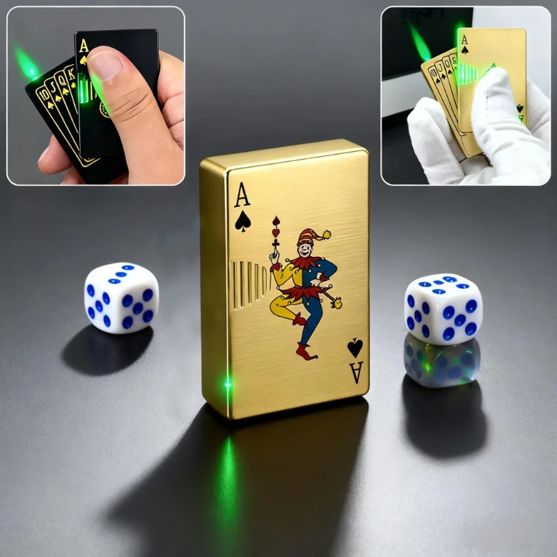 

Windproof Butane Straight Flame Lighter - Ace of Spades Playing Cards Design, Metal, Fun Men's Smoking Toy Cigarette Accessory