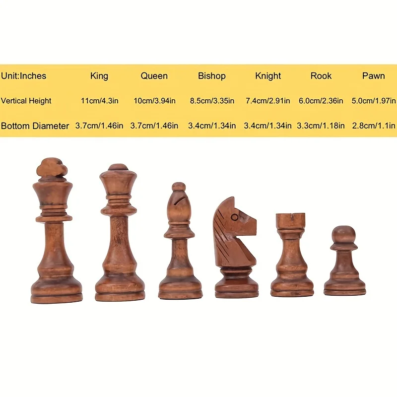 32-teiliges Holzschach-König-Spiel-Set, Höhe 110 mm, Schachfiguren, Schach, Lederbrett, Wettbewerbe-Set, Schachgeschenk für Kinder und Erwachsene – Detail 1