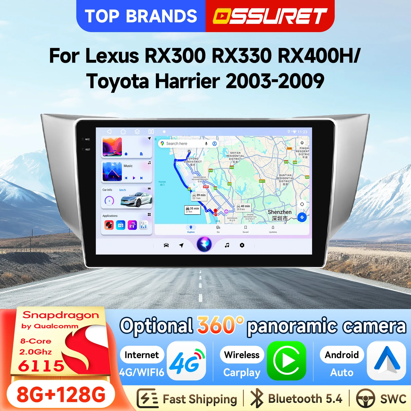 OSSURET Bestseller 2 Din 9 Zoll Android 15 Autoradio für Lexus RX300 RX330 RX400H/Toyota Harrier 2003-2009 Stereo Auto-GPS-Navigation Wireless Carplay Android Auto SWC GPS-Navigation Bluetooth