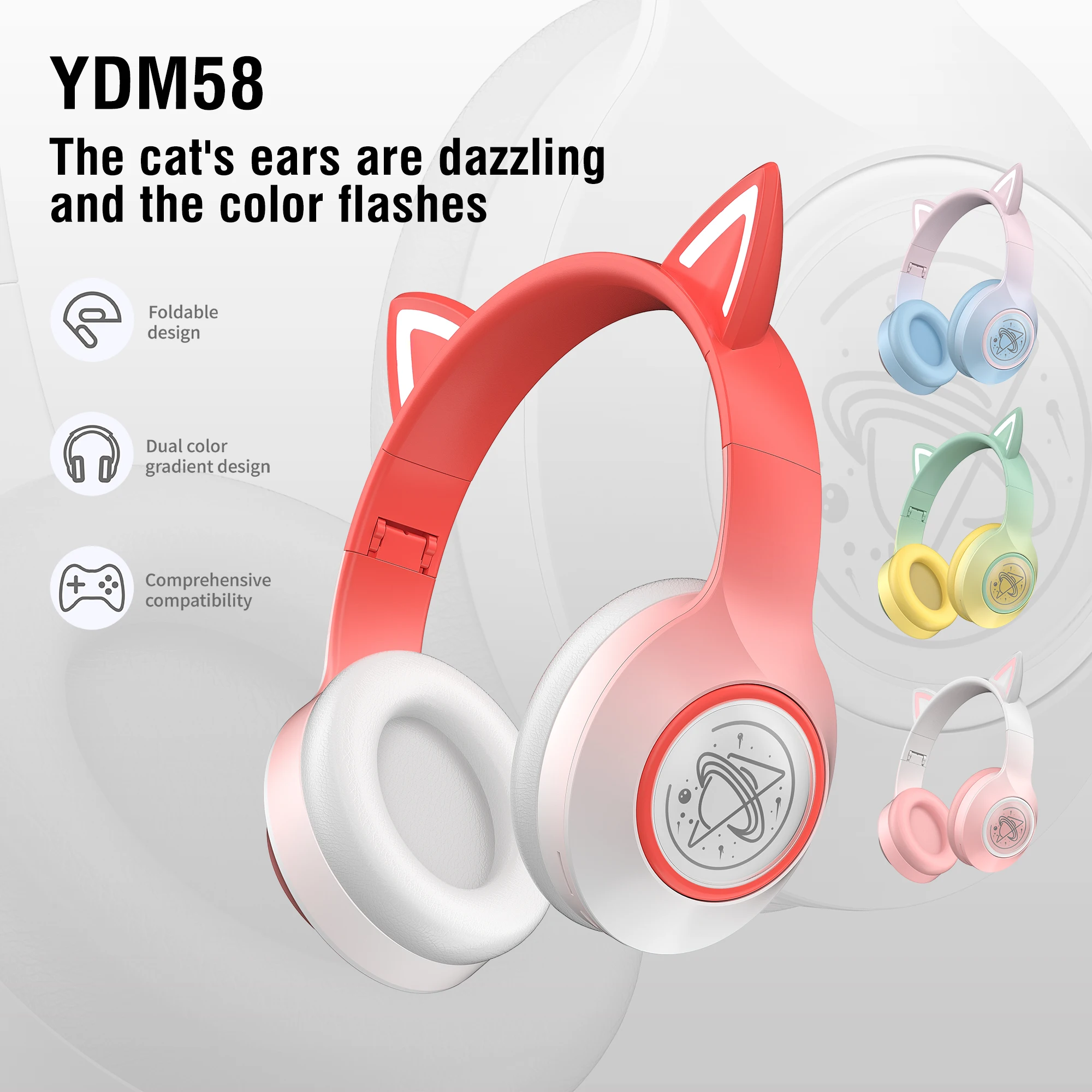 Choice NEW YDM58 Light-emitting Bluetooth Headset Folding LED Card Wireless Headset TYPE-C Charging Multi-scene Use Game Office