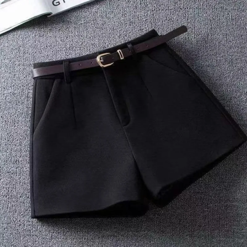 Shorts Women Korean Office-look Elegant Lady Autumn Winter Solid All-match Straight Design High Waist Mujer Simple Cozy Trouser