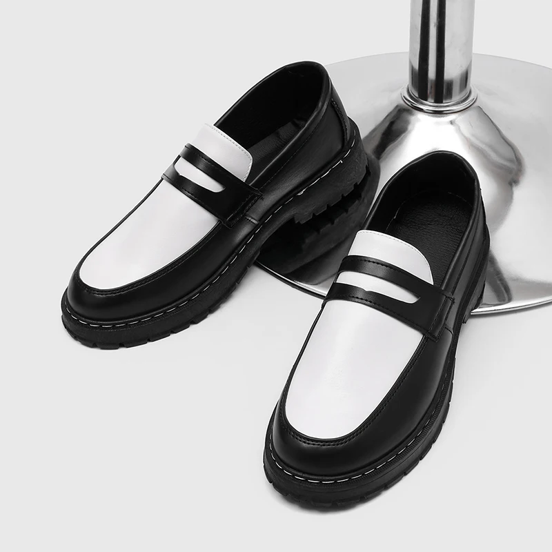 

New Platform Shoes Loafers Shoes Men Thick-soled Wedding Shoes Black Formal Business Shoes Slip-on Leather Increase Casual Shoes