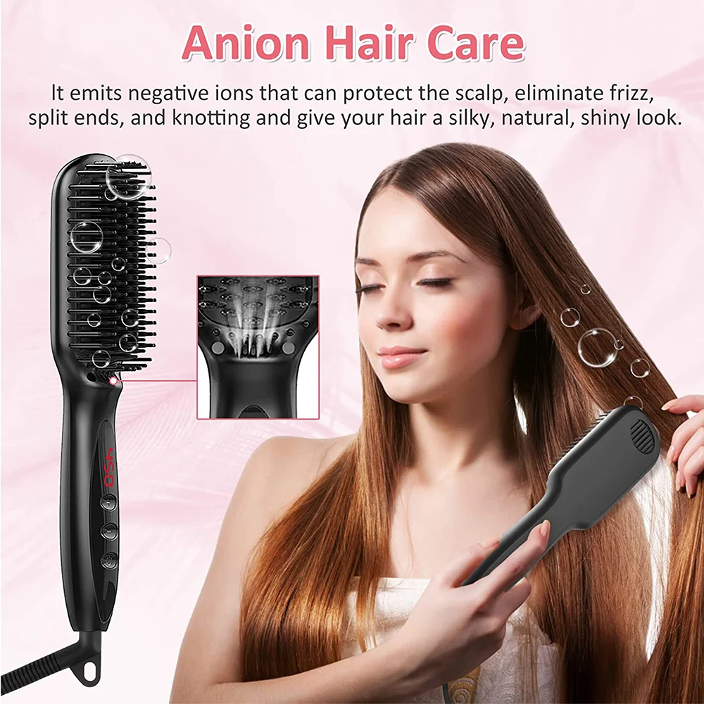 Hair Straightener Brush Comb Electric Hair Brushes Hot Comb Straightener For Hair Anti-scalding Ceramic Beard Straightener Brush view 2