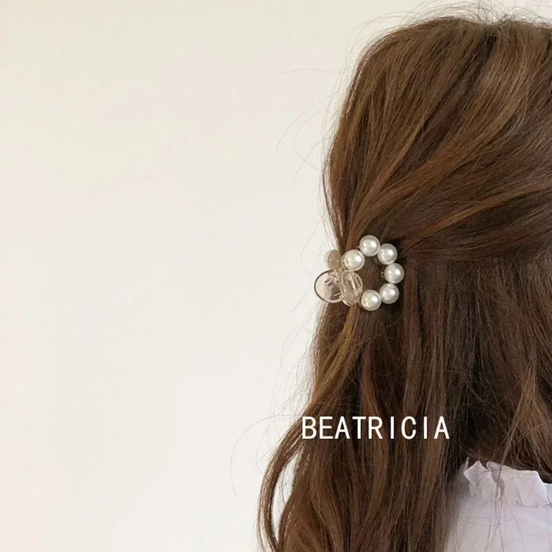 Pinza de pelo pequeña geométrica para mujer, elegante perla de estilo coreano, temperamento Circular Simple, accesorios para el cabello de media