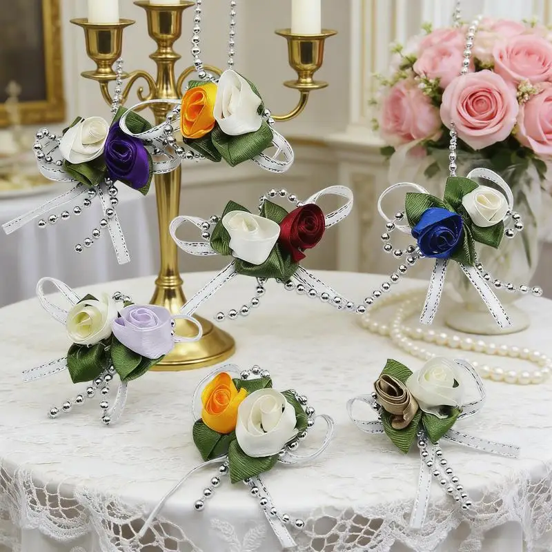 

(20Pcs/Pack) 5.5x5cm Simulated Flower Ribbon Rose Tulip Bow Wedding Candy Box Clothing Accessories Decoration F