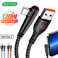 120W Fast Charging USB To Type-C Cable 90 Degree Elbow Phone USB C Cable For Huawei Mate40 30 Xiaomi Samsung Phone Charging Cord