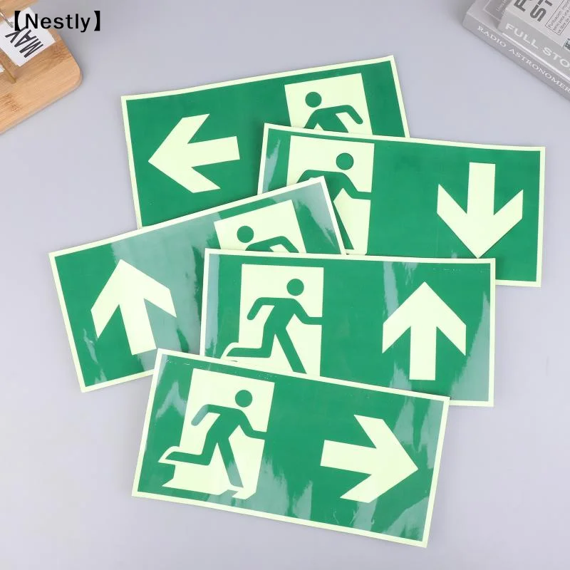 1 Luminous Exit Sign Emergency Evacuation Safety Wall Decal, Photoluminescent Fire Evacuation Indicator With Green Border〔Nest〕