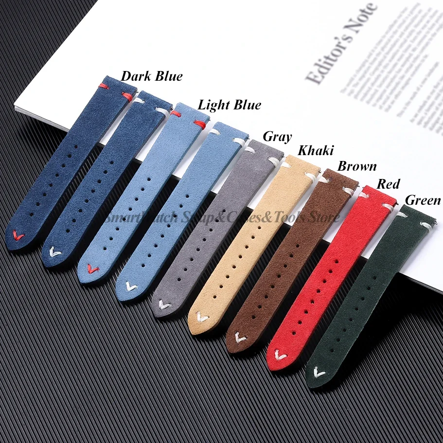 Retro Suede Leather Watch Band Replacement 18mm 20mm 22mm Universal Correa Reloj Quick Release Strap for Smart Watch