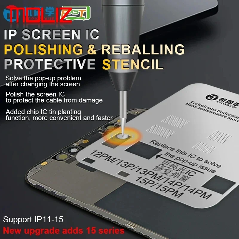 Fixst & JTX LCD Screen IC Chip Flex Cable Protection Stencil for iPhone 11~15 Pro Max Touch Display IC Tin Template Steel Mesh