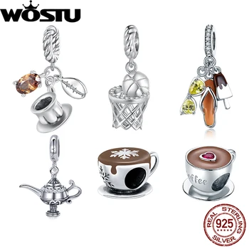 WOSTU-925 스털링 실버 커피 걸이식 구슬 농구 펜던트, 인기 레저 매력에 맞는 오리지널 & 팔찌 목걸이 주얼리 선물