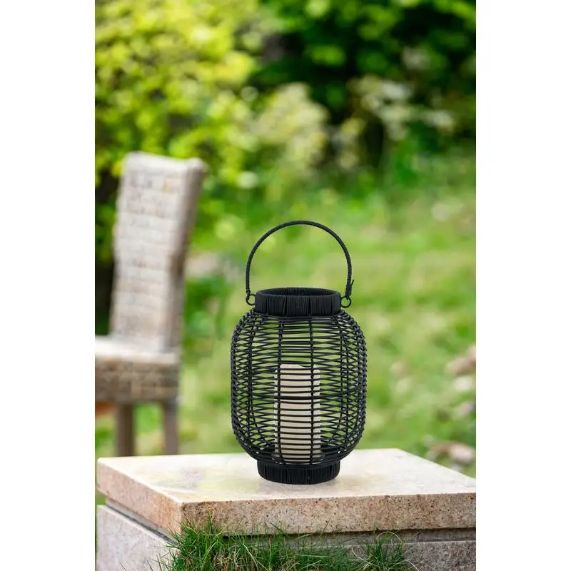 

Black Poly Rattan Lantern with White LED Candle and Timer Function - Ideal for Indoor or Outdoor Use, Decorative Lighting for