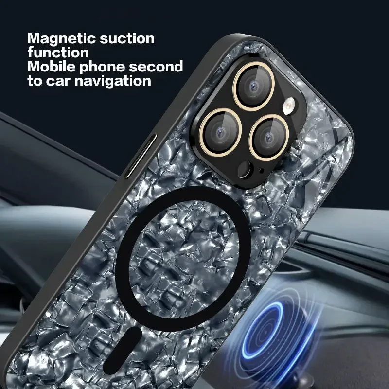 For Iphone 15 Pro Max Marble Ice Crack Pattern Case Magnetic for Magsafe Luxury Phone Cover For iPhone 14 13 12 Pro Max 15 Coque