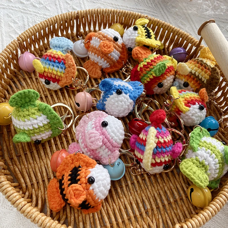 Wool Hook Knitted Rainbow Fish  Creative Handmade Crocheted Keychain Pendant Cute Key Ring Creative Fish Hanging Decoration