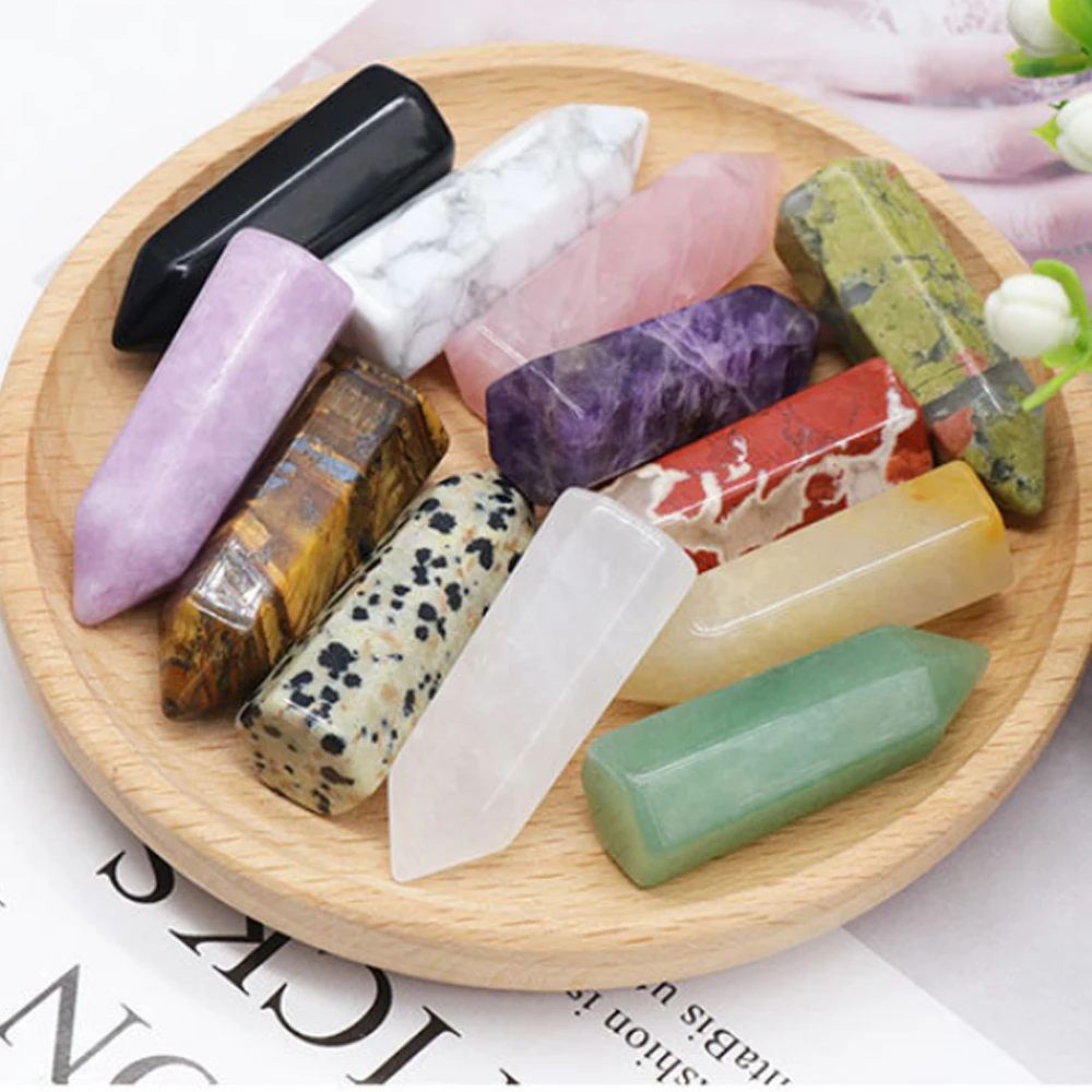1PC Natural Stone Ornaments Crystal Hexagonal Prism Healing Energy Stone Handicraft Home Decoration Display Ornaments