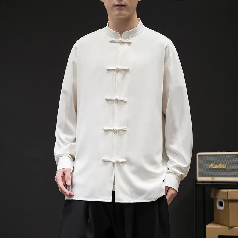 

Chinese Style Long Sleeve Shirt Men's Spring Autumn Trendy Brand Retro Tang Costume Men's Style Casual Shirt Jacket