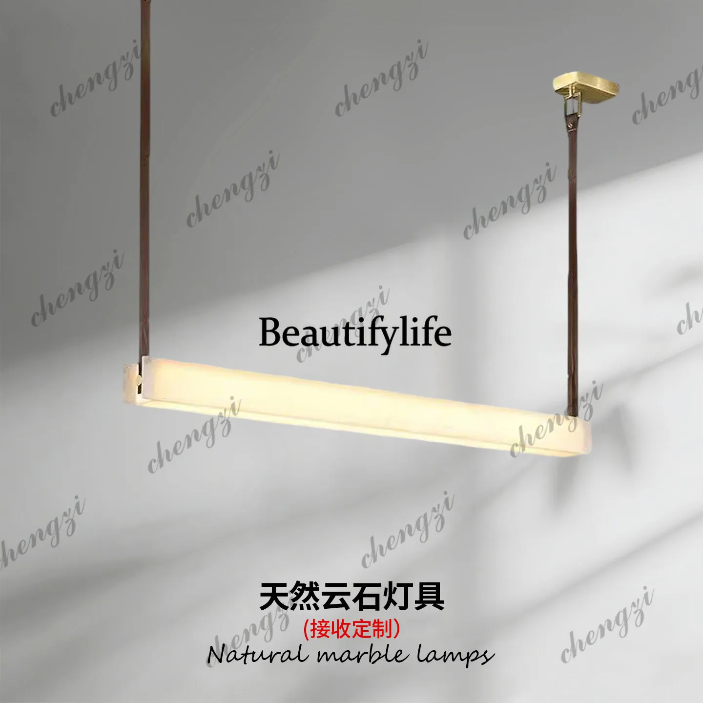 Modern minimalist one-word restaurant chandelier designer light luxury marble all-copper bar lamp