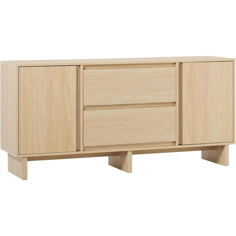 

Scandinavian Beveled 2-Door, 2-Drawer Sideboard, 63 Inch, Coastal Oak