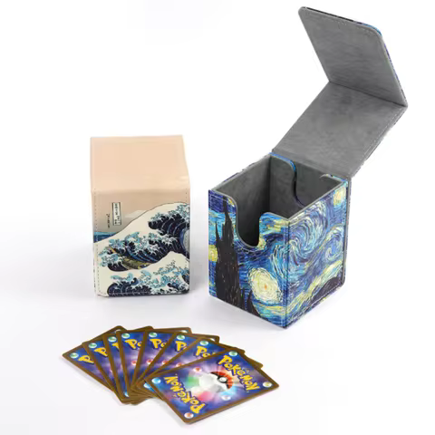Anime Game TCG PTCG MTG OCG Card Deck Box Leather Storage Box PU Material The Great Wave Starry Night Collection Gifts Toys