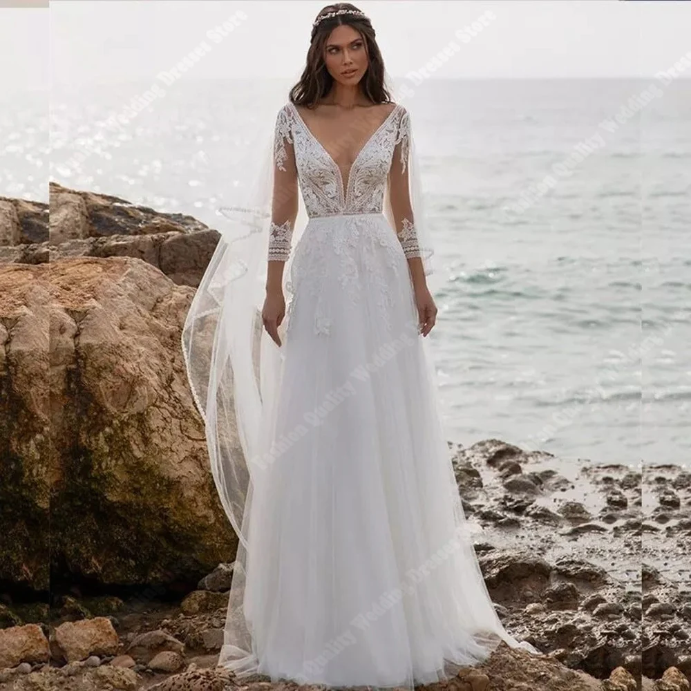 

Elegant Women Wedding Dresses Bright V-Neck Bridal Princess Gowns Mopping Length Engagement Banquet Vestidos De Noche Customized