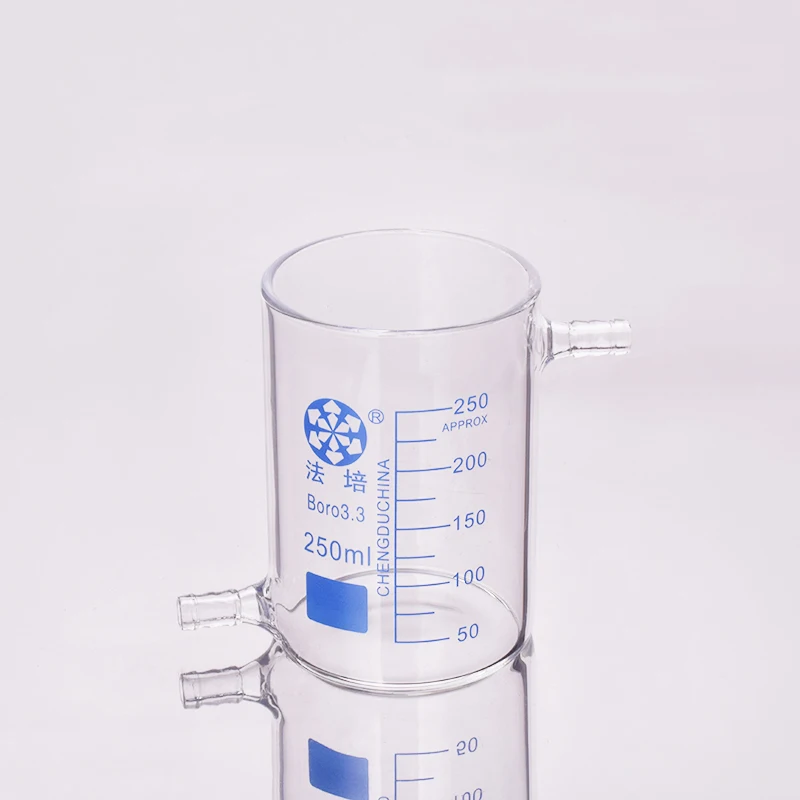 FAPEI Beaker in low form with upper and bottom side tube,Without spout,Capacity 250mL,Beaker with tubules,Laboratory beaker