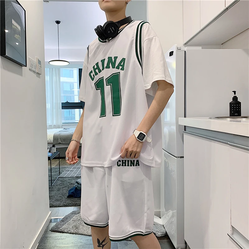 

Summer Sports Set Men's Casual Basketball Shorts Two-Piece Set Trendy Brand Short Sleeve T-Shirt And Shorts Youth Fashion